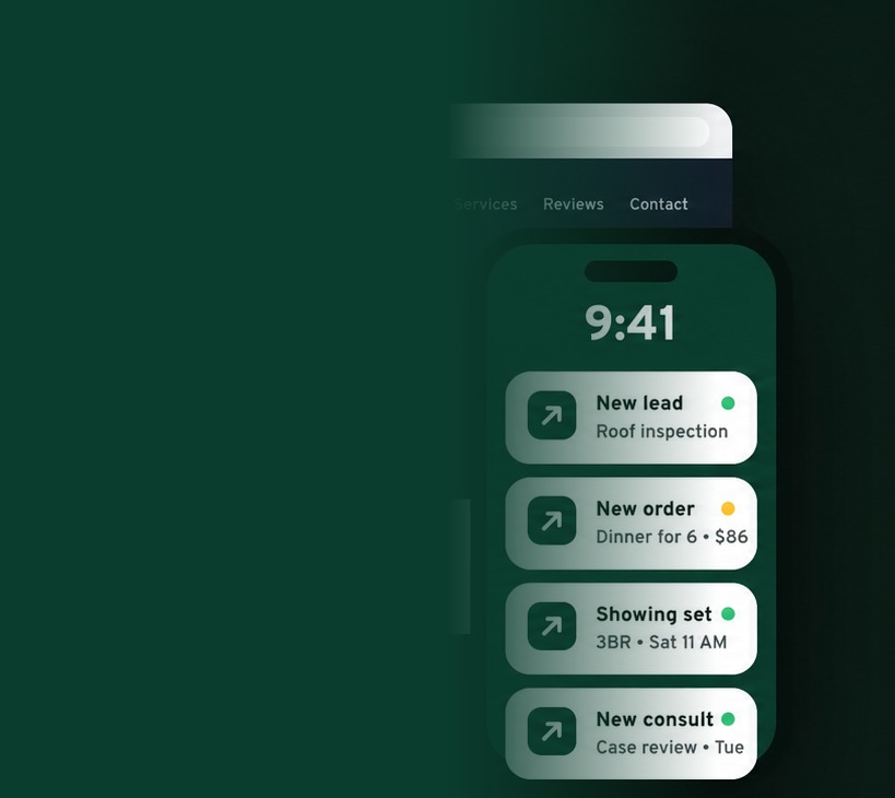 A website and CRM lead-notification mockup built for a New Jersey service business